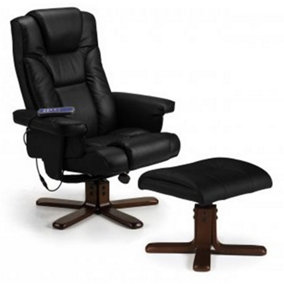 Reclining Swivel Massage Chair with Footstool - Black