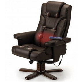 Reclining Swivel Massage Chair with Footstool - Brown