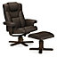 Reclining Swivel Massage Chair with Footstool - Brown