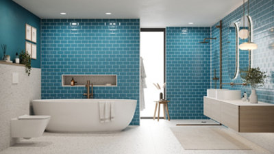 Reco Surfaces Sample of Bevel Metro Tile (150mm x 75mm) Teal Blue Wall ...