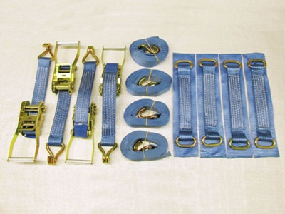 Recovery Ratchet Strap Set 50MM x 4M x4 (Oval Links Alloy Wheel Tie Down Trailer Kit)