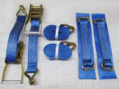Recovery Ratchet Strap Set 50MM x 6M x2 (Oval links Alloy Wheel Tie Down Trailer Kit)