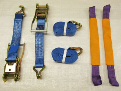 Recovery Ratchet Strap Set 50MM x 6M x2 (Round Sling Alloy Wheel Tie Down Trailer Kit)