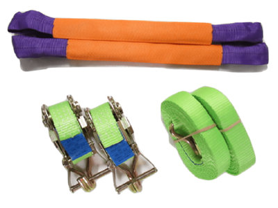 Recovery Ratchet Strap Set Hi Vis x2 (35MM x 4M Round Sling Alloy Wheel Tie Down Trailer Kit)