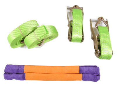 Recovery Ratchet Strap Set Hi Vis x2 (50MM x 4M Alloy Wheel Tie Down Trailer Kit)