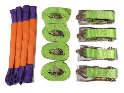 Recovery Ratchet Strap Set Hi Vis x4 (50MM x 4M Alloy Wheel Tie Down Trailer Kit)