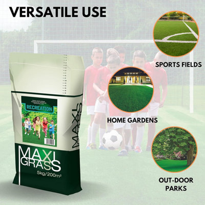 Recreation Grass Seeds Fast Growing - 5kg Lawn Grass Seed Covers 200m² - Back Lawn Fescue Grass and Hard Wearing Tough Garden Seed
