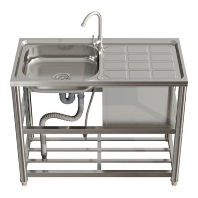 Rectangle 1 Compartment Stainless Steel Sink with Shelves and Drainboard