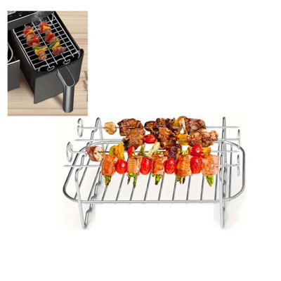 Rectangle Air Fryer Skewer Rack Grill With 4 Metal Kebab Vegetable ...