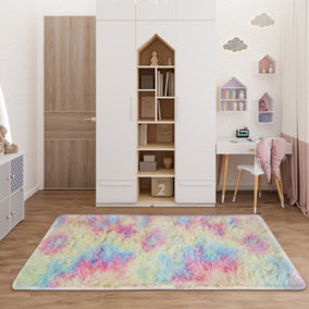 Rectangle Anti Skid Soft Fluffy Rainbow Rug Colourful Rugs Shaggy Carpets 100x180 cm