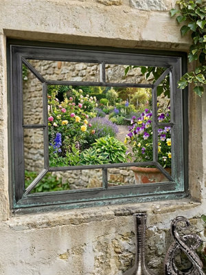 Rectangle Antique Window Wall Mirror Stylish Black Silver