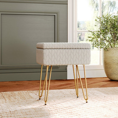 Rectangle Beige Upholstered Vanity Storage Ottoman Stool W 420 x D 310 x H 480 mm