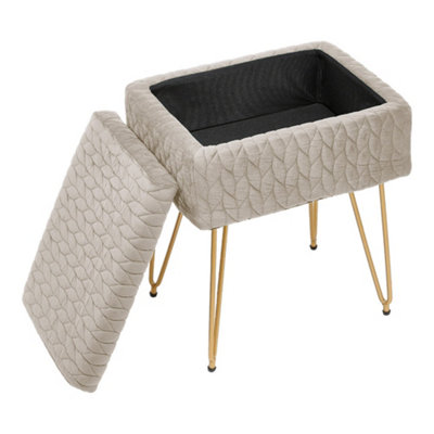 Rectangle Beige Upholstered Vanity Storage Ottoman Stool W 420 x D 310 x H 480 mm