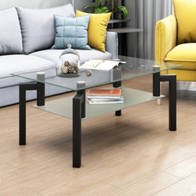 Rectangle Black Glass Coffee Table Modern Side Center Tables for Living Room