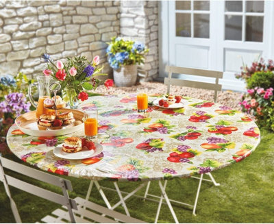 Rectangle Fruit Design Indoor or Outdoor Tablecloth Stretch To Fit Weather Resistant Table Cover Fits Tables Up To 183 76cm