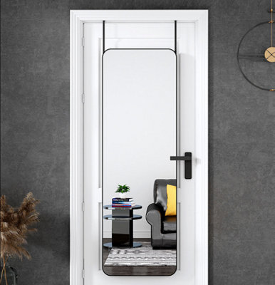 Rectangle Full Length Mirror Wall Mounted or Over The Door Floor Mirror Framed Mirror,Black, 37 x 147 cm