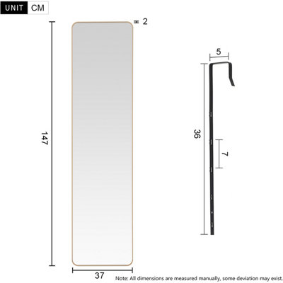 Rectangle Full Length Mirror Wall Mounted or Over The Door Floor Mirror Framed Mirror, Gold 37 x 147 cm