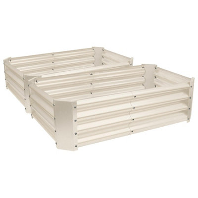 Rectangle Galvanised Steel Outdoor Raised Garden Beds Planter Medium - 120cm x 60cm - Ivory - Pack of 2