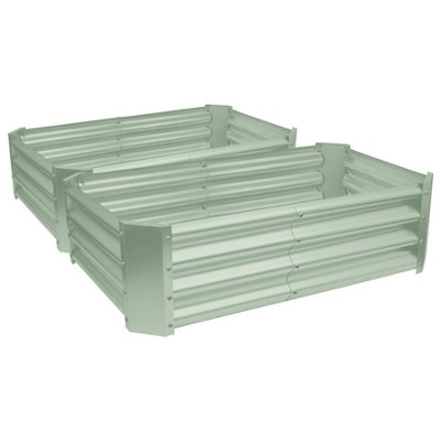 Rectangle Galvanised Steel Raised Garden Beds - 120cm x 60cm - Green - 2pc