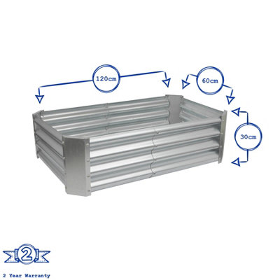Rectangle Galvanised Steel Raised Garden Beds - 120cm x 60cm - Silver - 2pc - 3