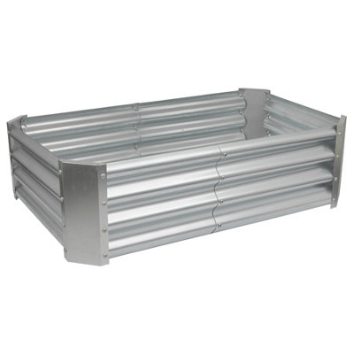 Rectangle Galvanised Steel Raised Garden Beds - 120cm x 60cm - Silver - 2pc - 6
