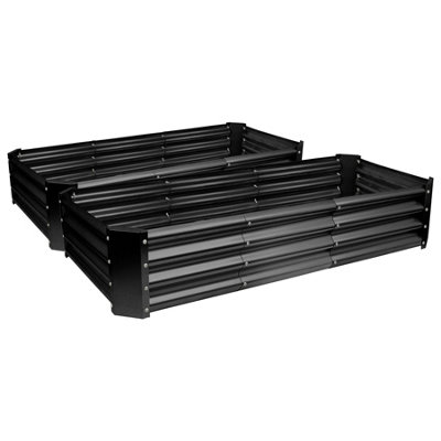 Rectangle Galvanised Steel Raised Garden Beds - 180cm x 90cm - Anthracite - 2pc