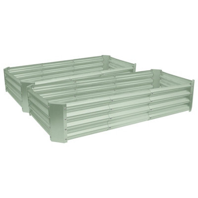 Rectangle Galvanised Steel Raised Garden Beds - 180cm x 90cm - Green - 2pc