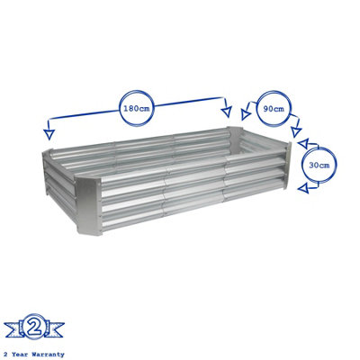 Rectangle Galvanised Steel Raised Garden Beds - 180cm x 90cm - Green - 2pc - 3