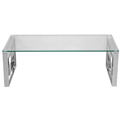 Rectangle Glass Coffee Table Polished Steel Frame Modern Living Room ...