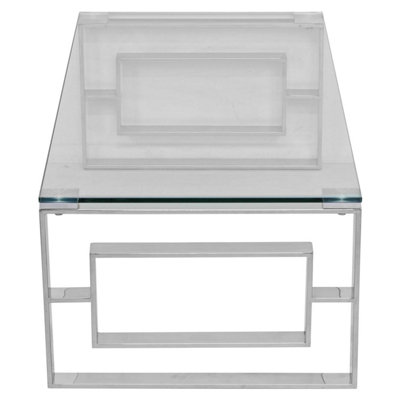 Rectangle Glass Coffee Table Polished Steel Frame Modern Living Room ...