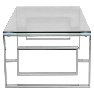 Rectangle Glass Coffee Table Polished Steel Frame Modern Living Room ...