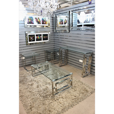 Rectangle Glass Coffee Table Polished Steel Frame Modern Living Room ...