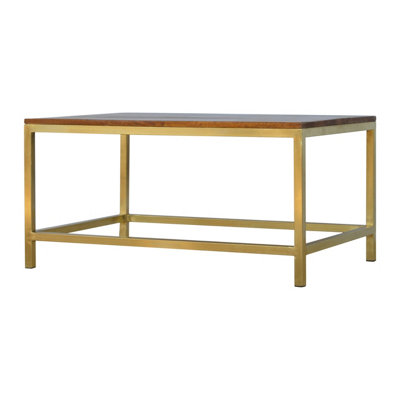 Rectangle Gold Coffee Table With Chestnut Finish