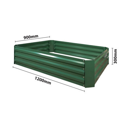 Rectangle Metal Raised Garden Bed - Green Steel Outdoor Planter Box for Growing Veg, Fruit, Herbs & Flowers - H30 x W120 x D90cm
