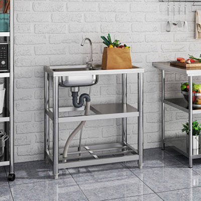 Rectangle One Compartment Stainless Steel Sink with Shelves and ...