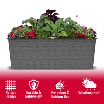 Rectangle Rattan Planter 30cm Grey