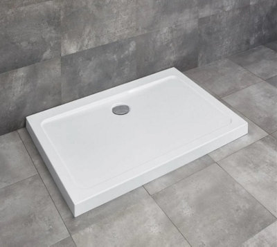 Rectangle Shower Tray 1400 x 760 mm Stone Resin White Finish Slimline 40 mm