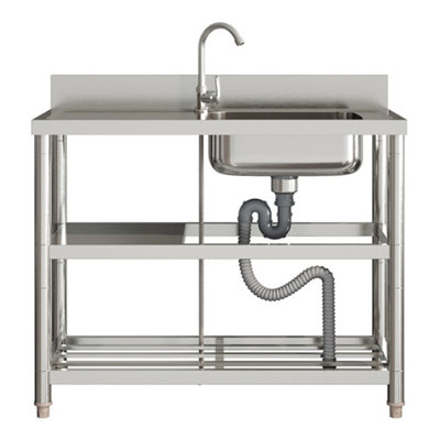 Rectangle Stainless Steel One Compartment Sink with Shelves 100cm, Left Hand Drainer