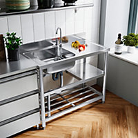 Rectangle Stainless Steel One Compartment Sink with Shelves 100cm, Right Hand Drainer