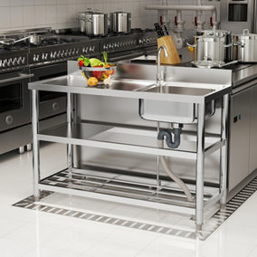 Rectangle Stainless Steel One Compartment Sink with Shelves 120cm, Left Hand Drainer