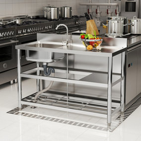 Rectangle Stainless Steel One Compartment Sink with Shelves 120cm, Right Hand Drainer