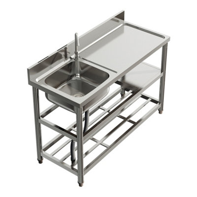 Rectangle Stainless Steel One Compartment Sink with Shelves 120cm, Right Hand Drainer