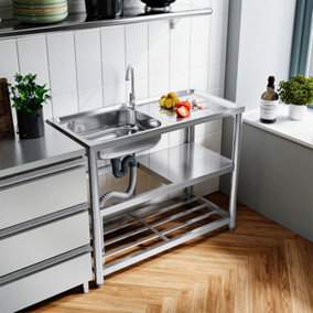 Rectangle Stainless Steel One Compartment Sink with Shelves 98cm and Drainboard