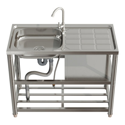 Rectangle Stainless Steel One Compartment Sink with Shelves and Drainboard