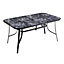 Rectangle Stone Grain Marbling Outdoor Table Toughened Glass Patio Table Umbrella Hole For Backyard 1500mm(L)