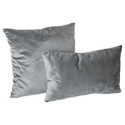 Rectangle Velvet Cushions - 60cm x 40cm - Grey - Pack of 2
