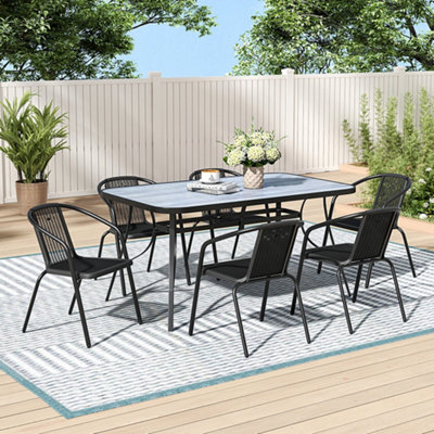 Rectangle Wood Grain Table with Umbrella Hole Coffee Table for Garden 150 x 90cm