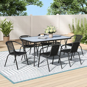 Rectangle Wood Grain Table with Umbrella Hole Coffee Table for Garden 150 x 90cm