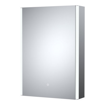 Rectangular 1 Door Touch Sensor Mirror Cabinet with 2 Shelves, Demister & Shaver Socket, 500mm - White/Chrome