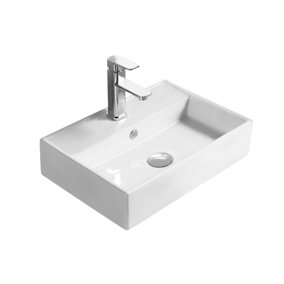Rectangular 1 Tap Hole Ceramic Countertop Vessel with Overflow - 505mm - Balterley